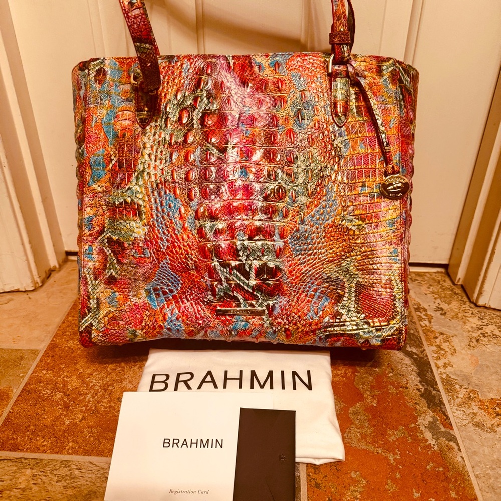 NWOT!! Stunning Brahmin Reservoir April Snake Print Croc Embossed Leather Tote!